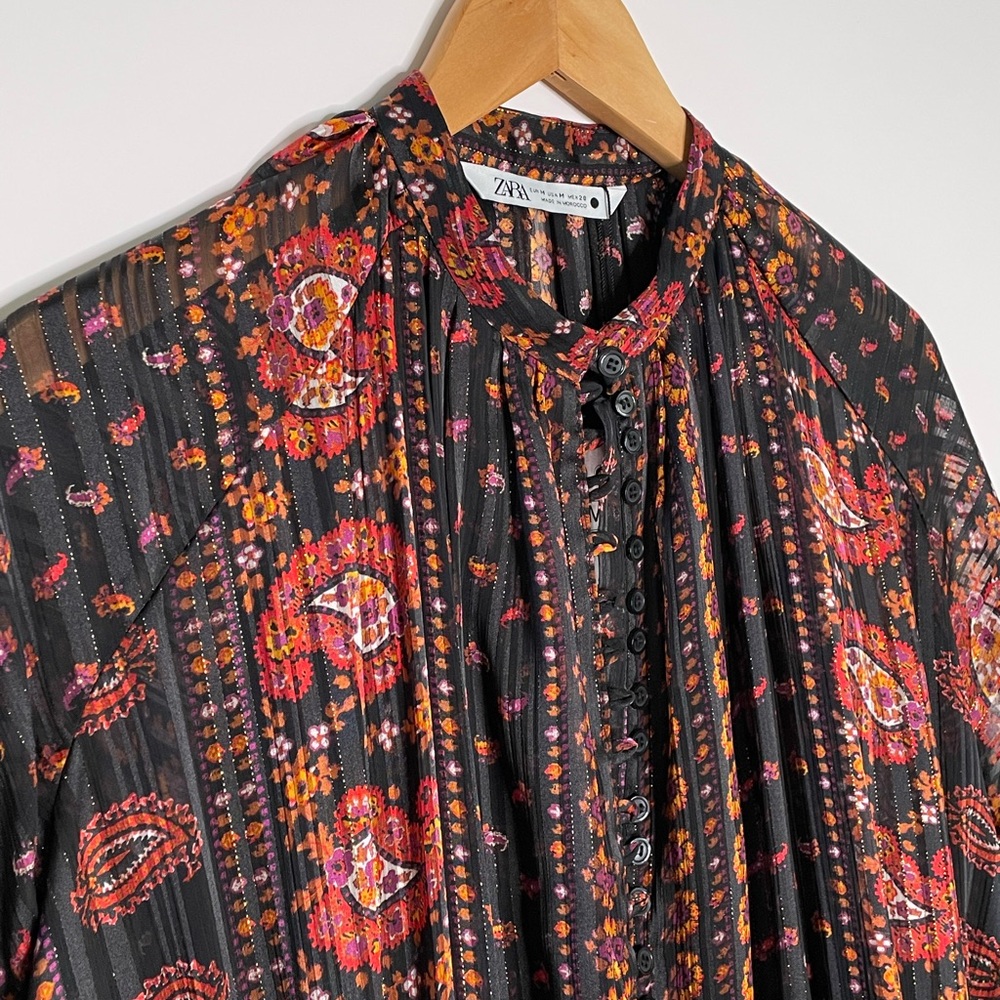 Zara Size M Black/Red Mini Bohemian Drop Waist Print Dress 8809/077